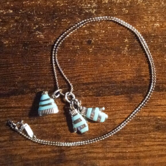 Both Tiffany winter mittens and hat charms w/ chain